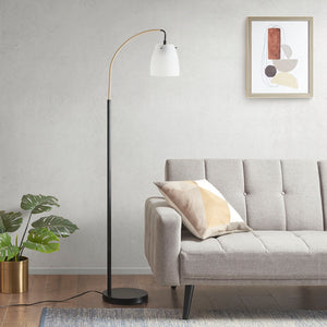 INK+IVY Bristol Transitional Arched Metal Floor Lamp with Frosted Glass Shade II154-0124 Matte Black Base/Frosted Shade