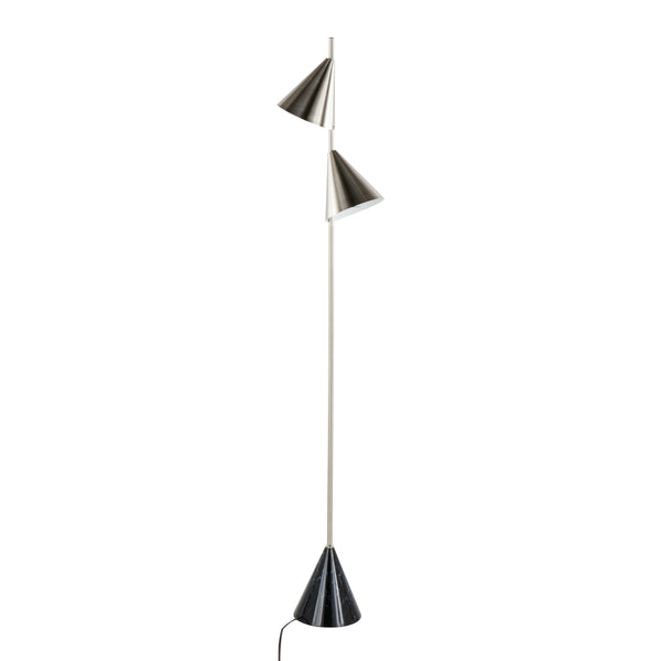 English Elm Cone 65" Glam Metal Floor Lamp with Brushed Finish, White Faux Marble Base, Dual Cone Shades, LED Nickel B202P224138