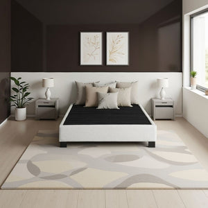 English Elm Modern Low Profile King Platform Bed Base Upholstered in Soft Polyester Fabric Beige B108P468536