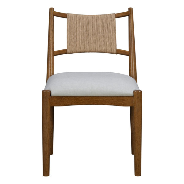 English Elm Upholstered Linen Dining Chairs Set of 2 Rubberwood Mid-century Woven Paper Rope Back Beige,Brown N776P385751D