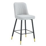 English Elm Modern Light Gray Pu Bar Stool - Gold Decorated Legs With Comfortable Resting Beam.Light Gray,Black Metal Legs,,Bar Stool.Set Of 2 Chairs.