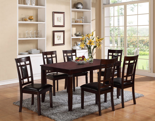 English Elm 7-Pc Dinette Set Black Finish Rectangular Table with Upholstered Light Grey Chairs, Triple Crossback Design Brown 64 L x 40 W x 18 H B011P184943