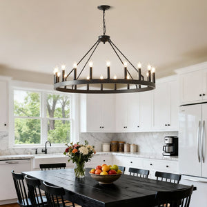 English Elm 20-light Oversized Wagon Wheel Chandelier Matte Black Farmhouse Style for Grand Spaces W5008P388936