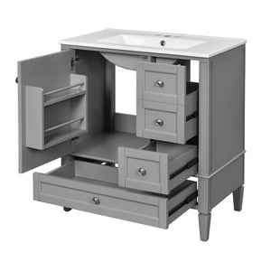 English Elm 30 30 Inch Bathroom Vanity with Ceramic Sink, Modern Compact 3-Drawer Storage Cabinet for Small Baths Grey N710P247499E