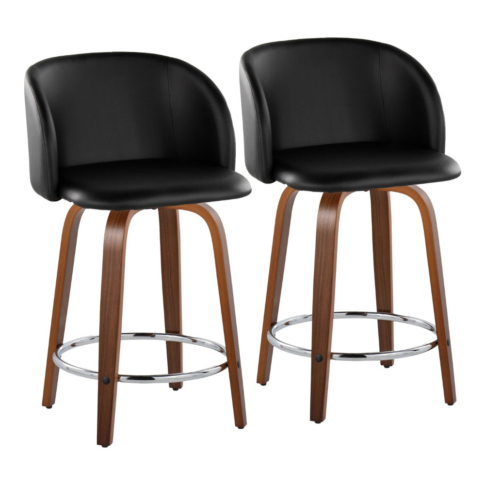 English Elm Fixed-height Swivel Counterstools with Walnut Legs Tufted Faux Leather Seat Set of 2 B202S01744