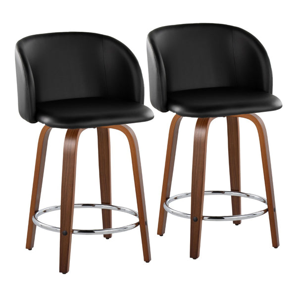 English Elm Fixed-height Swivel Counterstools with Walnut Legs Tufted Faux Leather Seat Set of 2 B202S01744
