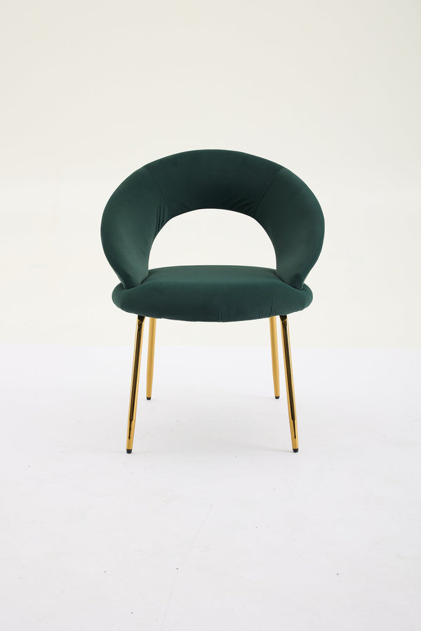 English Elm 061-Set Of 1 Elegant Green Velvet Dining Chair With Curved Backrest & Golden Metal Legs For Style W527P255476