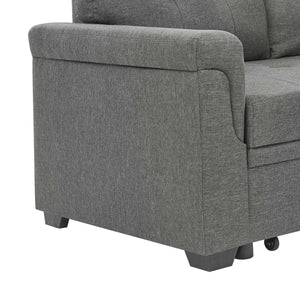 English Elm 86'' Upholstered Pull-Out Sofa Bed with Tufted Linen-Like Fabric, Jumbo Stitch Detail, Convertible Hub Gray B343S00019