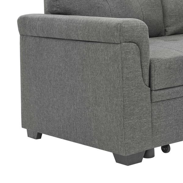 English Elm 86'' Upholstered Pull-Out Sofa Bed with Tufted Linen-Like Fabric, Jumbo Stitch Detail, Convertible Hub Gray B343S00019