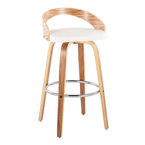 English Elm Grotto 30" Mid-Century Modern Barstool Set Of 2 - Swivel Seat In Zebra Wood & White Faux Leather B202S00599