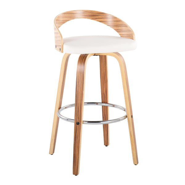 English Elm Grotto 30" Mid-Century Modern Barstool Set Of 2 - Swivel Seat In Zebra Wood & White Faux Leather B202S00599