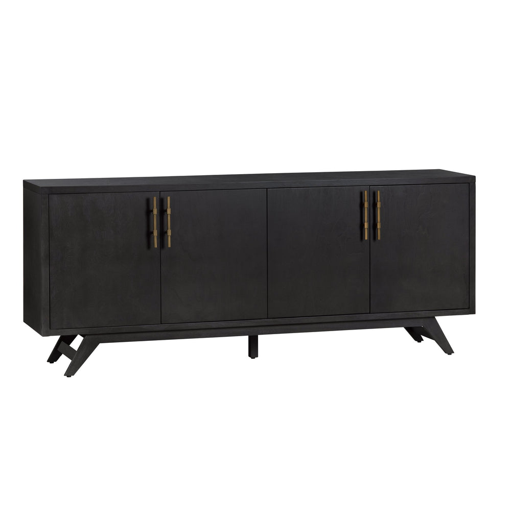 Crestview Collection Rustic 4 Door Media Credenza - Elegant Bayur Wood Sideboard With Smooth Black Finish & Storage Solutions Black Solid Wood Cvfdr1044