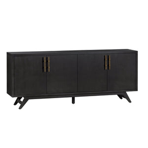 Crestview Collection Rustic 4 Door Media Credenza - Elegant Bayur Wood Sideboard With Smooth Black Finish & Storage Solutions Black Solid Wood Cvfdr1044