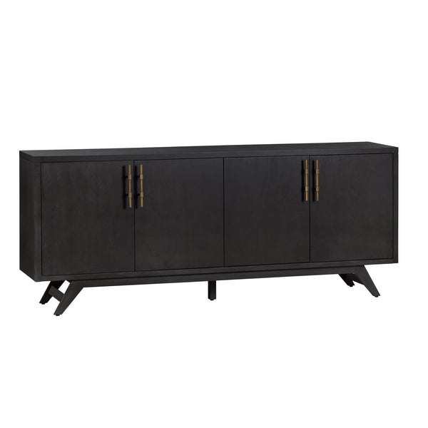 Crestview Collection Rustic 4 Door Media Credenza - Elegant Bayur Wood Sideboard With Smooth Black Finish & Storage Solutions Black Solid Wood Cvfdr1044