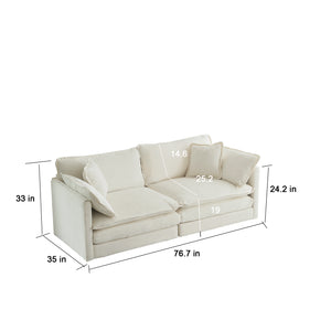 English Elm Chenille Modular Two-Seater Sectional with Ottoman – Plush Chenille Upholstery, Solid Wood Frame Comfort White W714S00552