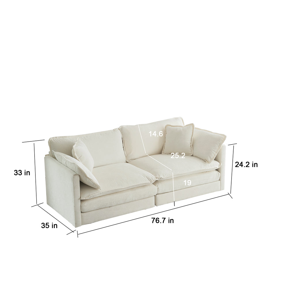 English Elm Chenille modular two-seater sectional with ottoman — breathable chenille, solid wood frame comfort White W714S00269