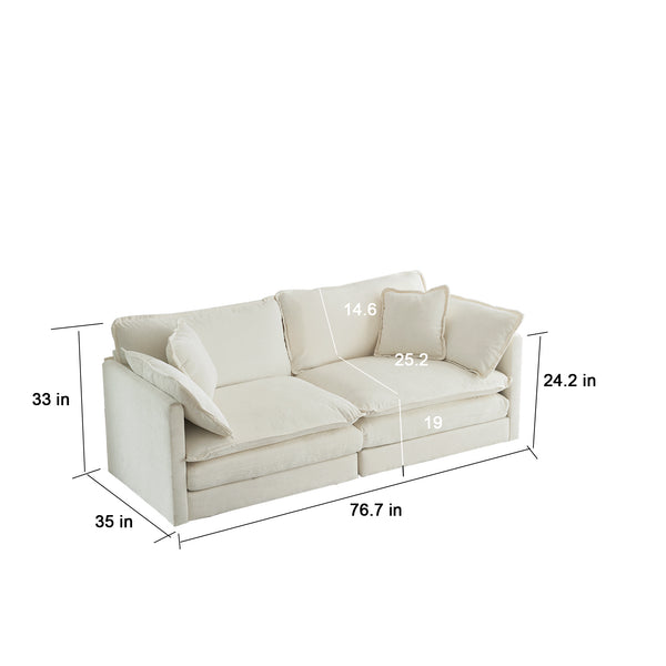 English Elm Chenille modular two-seater sectional with ottoman — breathable chenille, solid wood frame comfort White W714S00269