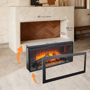 English Elm 42 Inch Infrared Quartz Fireplace Insert with 3d Flame Effect and Built-in Speaker W1769P405043