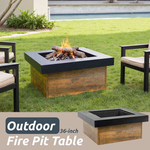 English Elm 36-inch Iron Fire Pit Table by EcoNook - Black Steel Wood-Burning Fire Bowl, Durable, Portable, Decorative W3131P277182