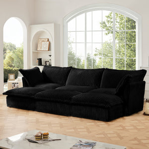 English Elm Living Room Sofa - Versatile 3-Seater With 3 Ottomans, Cozy Corduroy Sleeper For Family Spaces W3041S00144