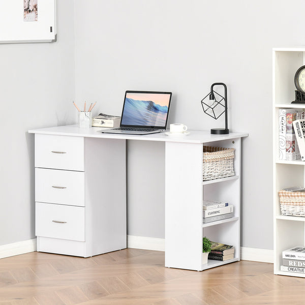 English Elm HOMCOM 47" Modern Computer Desk Bookcase Combo with 3 Drawers, 3 Shelves, Large Workstation White W2225P200378