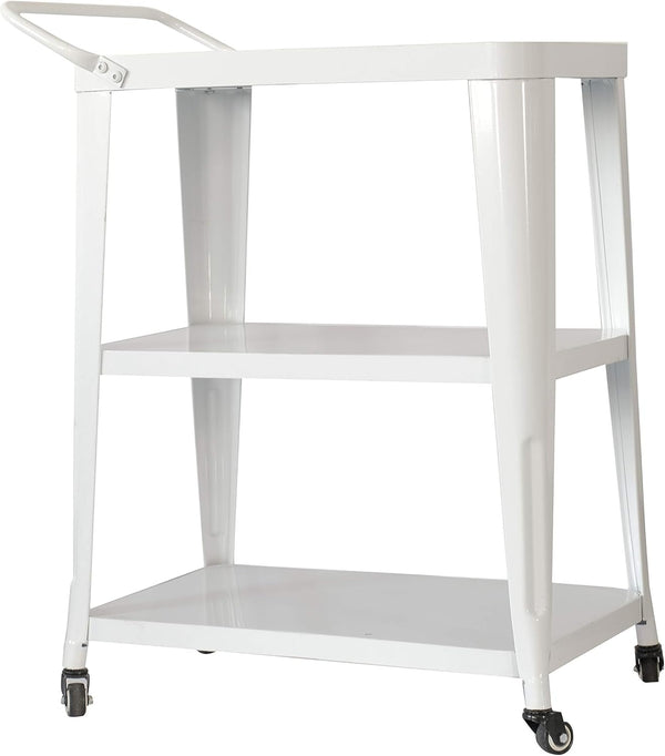 English Elm 3-Tiered Metal Serving Cart with Heavy-Duty Frame, Smooth Swivel Wheels and Spacious Shelves White B347P339547