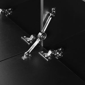 English Elm ON-TREND Modern Hall Tree with Bench and Shoe Storage, High Gloss Fluted Doors, Gold Accents, 75"H Black+Gold N721P180460B