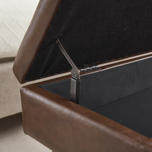 English Elm COOLMORE Teddy fabric storage bench with solid wood feet, hidden compartment for tidy bedroom organization Brown PU W1539P242720