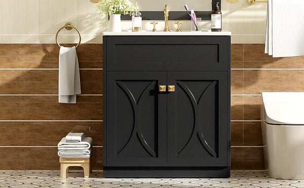 English Elm 30'' Modern Bathroom Vanity With Ceramic Sink, Soft-Close Doors, Gold Handles & Ample Storage Space N710P194898B
