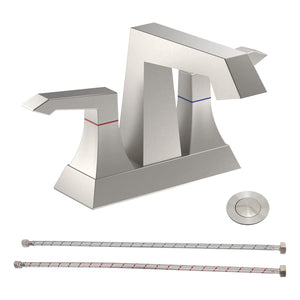 English Elm 2-Handle Modern Heavy-Duty Bathroom Faucet With Drain & Supply Kits, Brushed Nickel Finish For Elegance T3177P277482