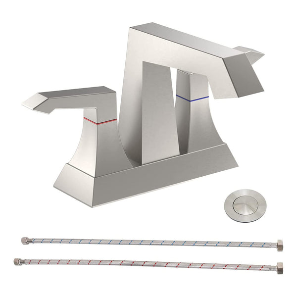 English Elm 2-Handle Modern Heavy-Duty Bathroom Faucet With Drain & Supply Kits, Brushed Nickel Finish For Elegance T3177P277482