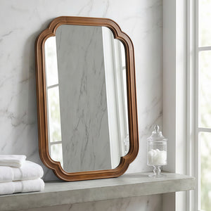 English Elm Black Walnut Solid Wood Frame Mirror with Rounded Corners for Bedroom or Entryway W2203P455260