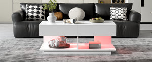 English Elm U-Can Extendable Coffee Table with Bluetooth 16-Color LED, Smooth Glide Top and Hidden Storage Space White N724P290061K