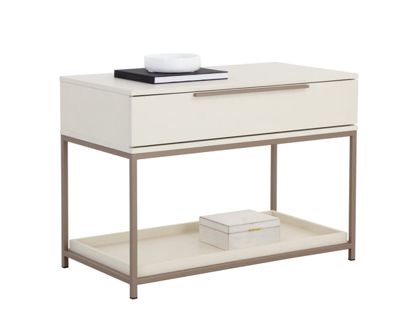 Sunpan Rebel Nightstand - Modern Oak Wood Design with Soft Closing Drawer and Elegant Gold Hardware Accents Large - 38W x 20D x 27.25H