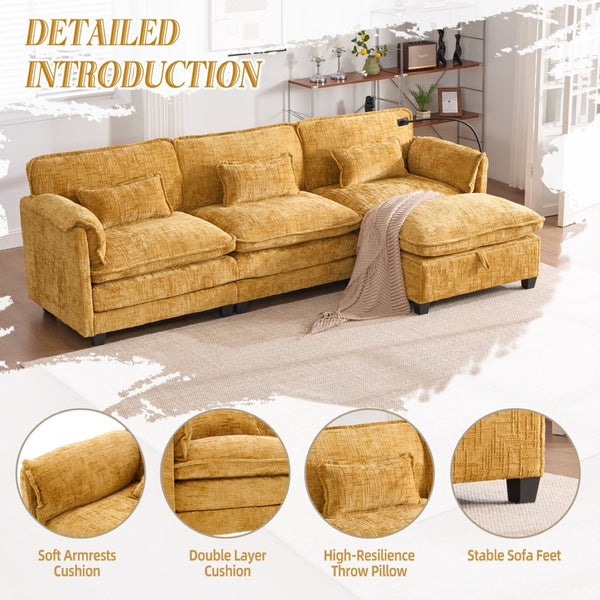 English Elm United 112" Oversized Modular Sectional Sofa For Living Room - Comfy Chenille Couch With Storage & Usb W1568S00187-GIGA