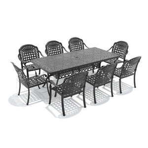 English Elm 9-piece Cast Aluminum Outdoor Dining Set with Carved Patterned Chairs and Weather Resistant Frame W1710S00647