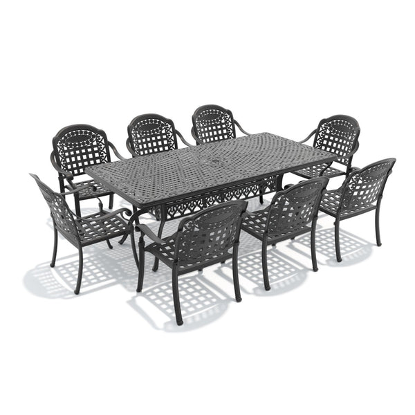 English Elm 9-piece Cast Aluminum Outdoor Dining Set with Carved Patterned Chairs and Weather Resistant Frame W1710S00647