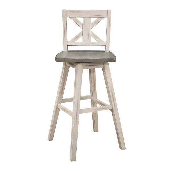English Elm Pub Height Swivel Chairs Set Of 2 - Distressed Gray & White X-Back Design, Perfect For Home Bars! B011P194916-GIGA