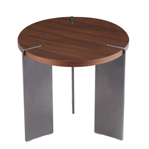 English Elm Round Eco-Friendly Coffee Table with Walnut Laminate Top, Distressed Look & Black Metal Legs, Modern Durable Design for Living Room (24x22x7) W820P270431