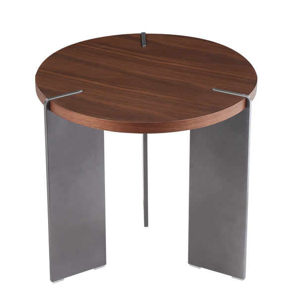 English Elm Round Eco-Friendly Coffee Table with Walnut Laminate Top, Distressed Look & Black Metal Legs, Modern Durable Design for Living Room (24x22x7) W820P270431