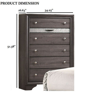 English Elm Gray Finish Contemporary Chest with Hidden Jewelry Drawer, Silver Knobs, Gleaming Bedroom Accent B2741P375930