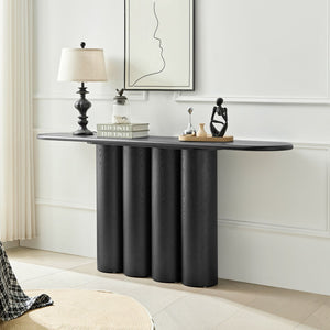 English Elm 66.93'' Slim Matte Console Table with Sculptural Cylinder Legs for Entryway or Foyer Black W876S00339