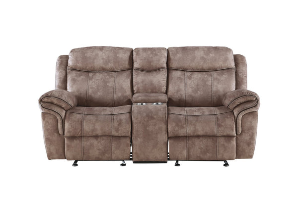 English Elm Zubaida Velvet Recliner Loveseat with USB & Storage Console, Tufted Pocket Coil Seats, Glide Motion Chocolate 77 L x 31 W x 26 H B2726P253082