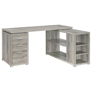 English Elm 1pc L-Shape Desk 60" Home Office Workstation with Three Drawers, Built-In File Cabinet, Shelves Driftwood,Grey 64.76 L x 26.97 W x 10.43 H B011P361979