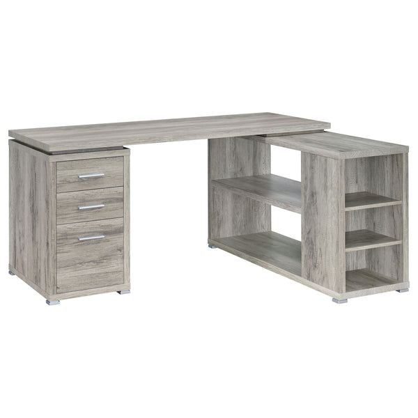 English Elm 1pc L-Shape Desk 60" Home Office Workstation with Three Drawers, Built-In File Cabinet, Shelves Driftwood,Grey 64.76 L x 26.97 W x 10.43 H B011P361979