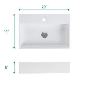 English Elm BB15-20Y-301 Glossy White 20"x14" Integrated Ceramic Sink with Overflow, Easy-Clean Rounded Edges W1865P279844