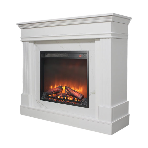 English Elm 44" White Mantel Electric Fireplace Nordic Style with 3d Flame for Living Room W1769S00015