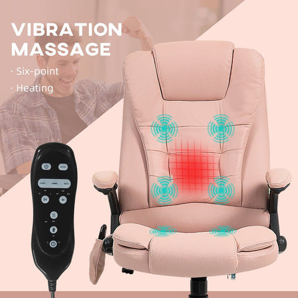 English Elm HOMCOM High-Back Executive Massage Chair with 6-Point Vibration, Lumbar Heat, Recline & Remote Pink W2225P250025