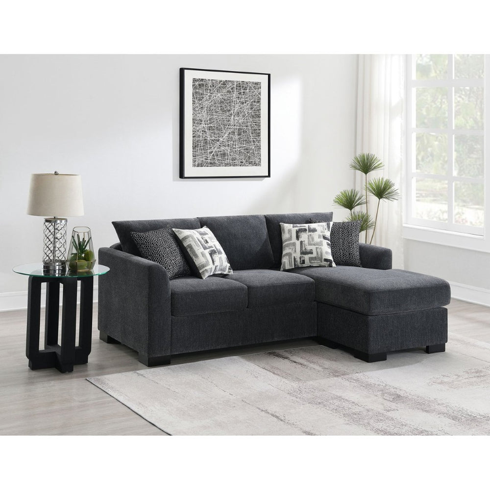 English Elm Pacheco Charcoal Fabric Sleeper Sectional with Chaise Pocket Coil Cushions Modern Living B062P451783