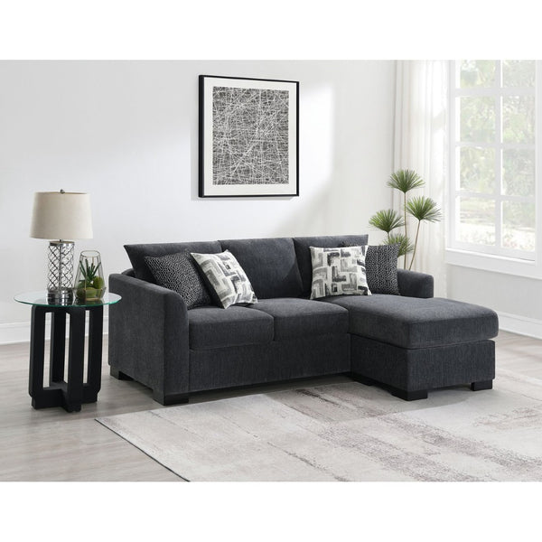 English Elm Pacheco Charcoal Fabric Sleeper Sectional with Chaise Pocket Coil Cushions Modern Living B062P451783